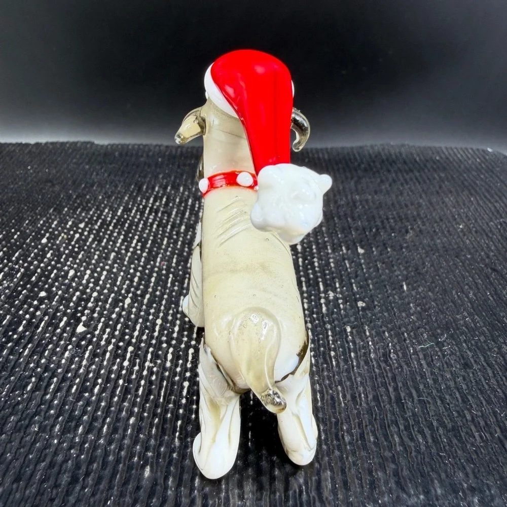 Pier 1 Blown Glass Schnauzer Dog Figurine Santa Hat Christmas‎ Holiday 3 Inch